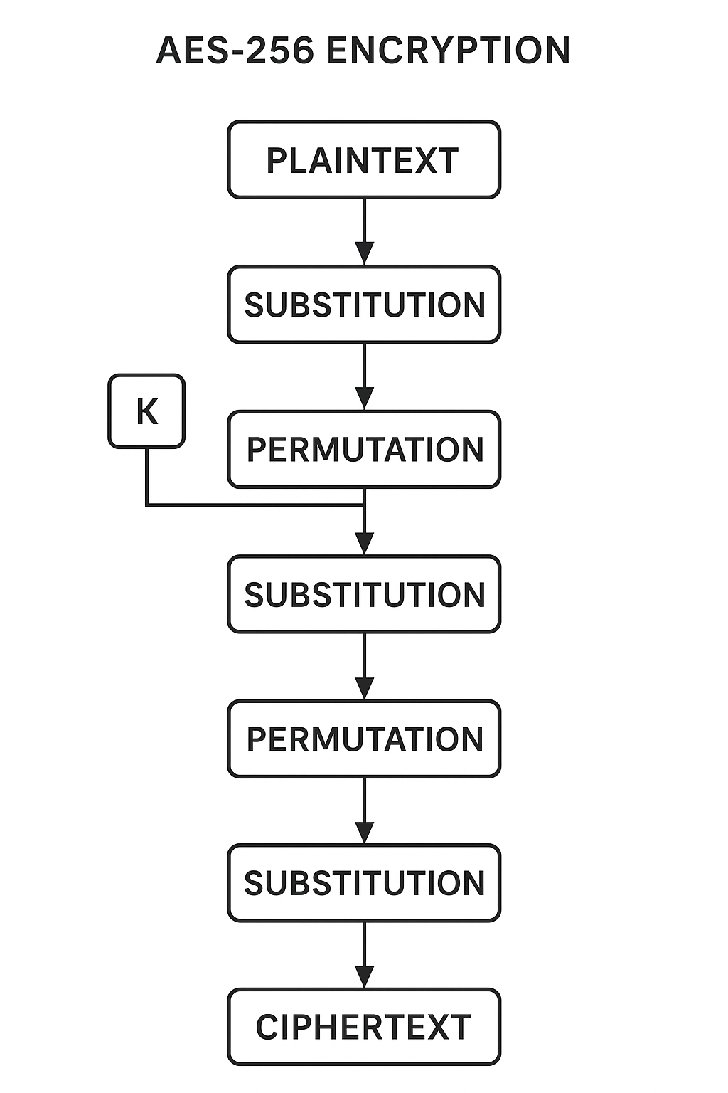 AES-256 encryption rounds with substitution and permutation layers]